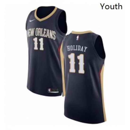 Youth Nike New Orleans Pelicans 11 Jrue Holiday Authentic Navy Blue Road NBA Jersey Icon Edition